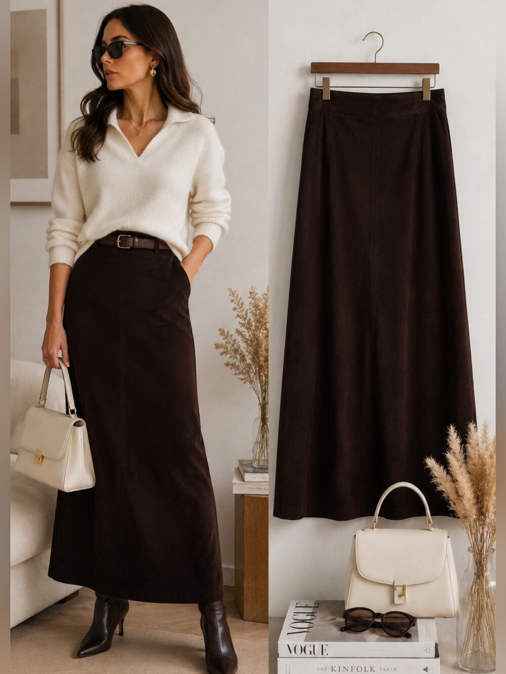 Danier Dark Brown 100% Genuine Suede Leather Maxi Skirt - Size 12